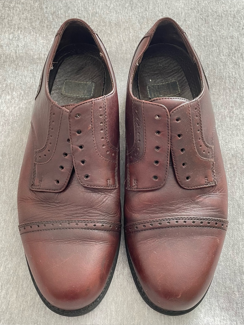 Nunn Bush Men's Burgundy/Brown Leather Cap-Toe Dress Shoes No Laces